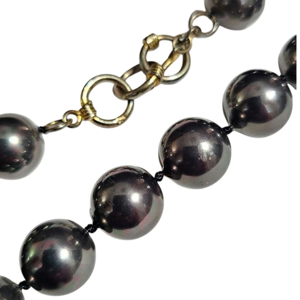 Vintage Sterling Black Tahitian Style Pearl Strand Statement Necklace 18.5"